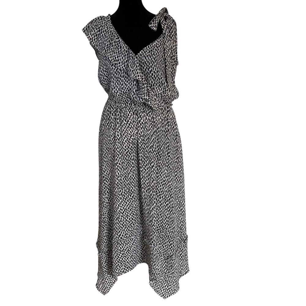 Who What Wear Womens Faux Wrap Handkerchief Hem Dress‎ Size Small Black White